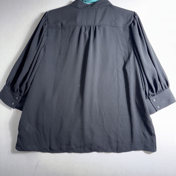 CeCe Shirt Rich Black Puff Sleeve Button-Up Blouse NWT MSRP $69 Feminine Chic L - Picture 2 of 8